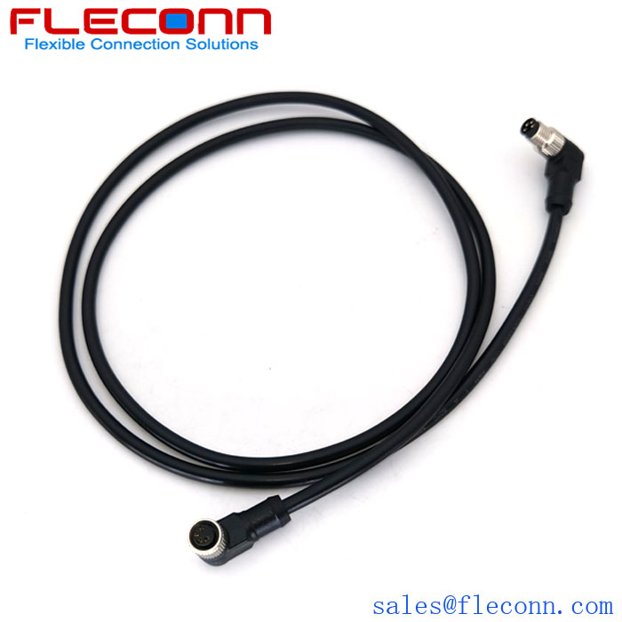M8 4P Male To Female Right Angle Connector Cable