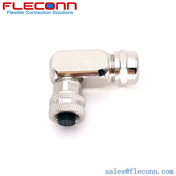 M12 12 Pin Female 90° Right Angle Waterproof Connector