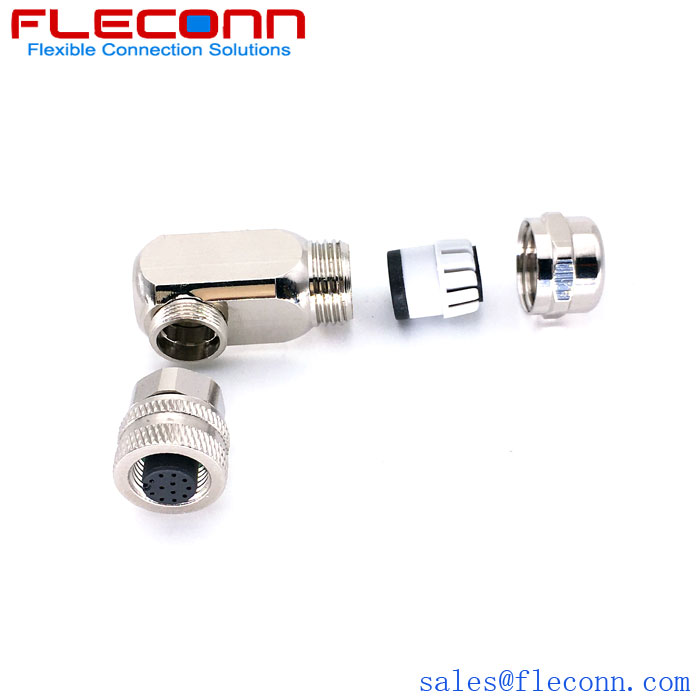 M12 Shielded 12 Pin Right Angle Female Connector