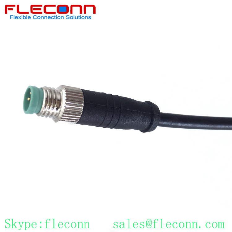 M8 4 Pos Cable, Straight Male Plug, Molded Power and Signal Cable