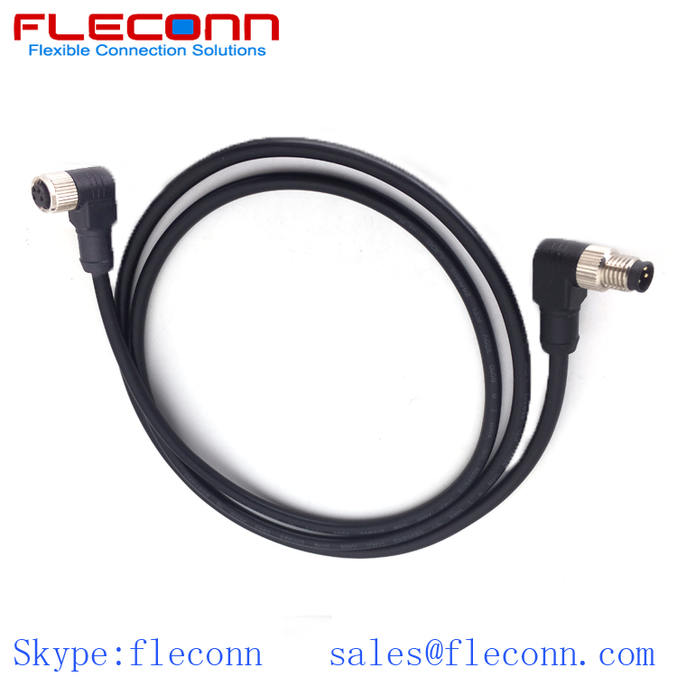 M8 4 Pin Male to Female Right Angle Overmoulded Cable, IP67 IP68 Waterproof Plug Cordset