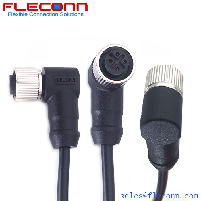 M12 A-coded 4-Position Female Right Angle Single Ended Cable